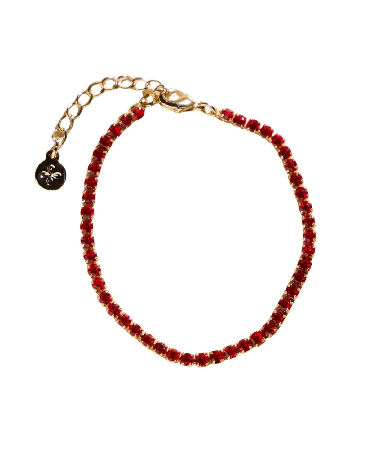 Adjustable Gold-Plated Red Cubic Zirconia Tennis Bracelet by Nickel & Suede