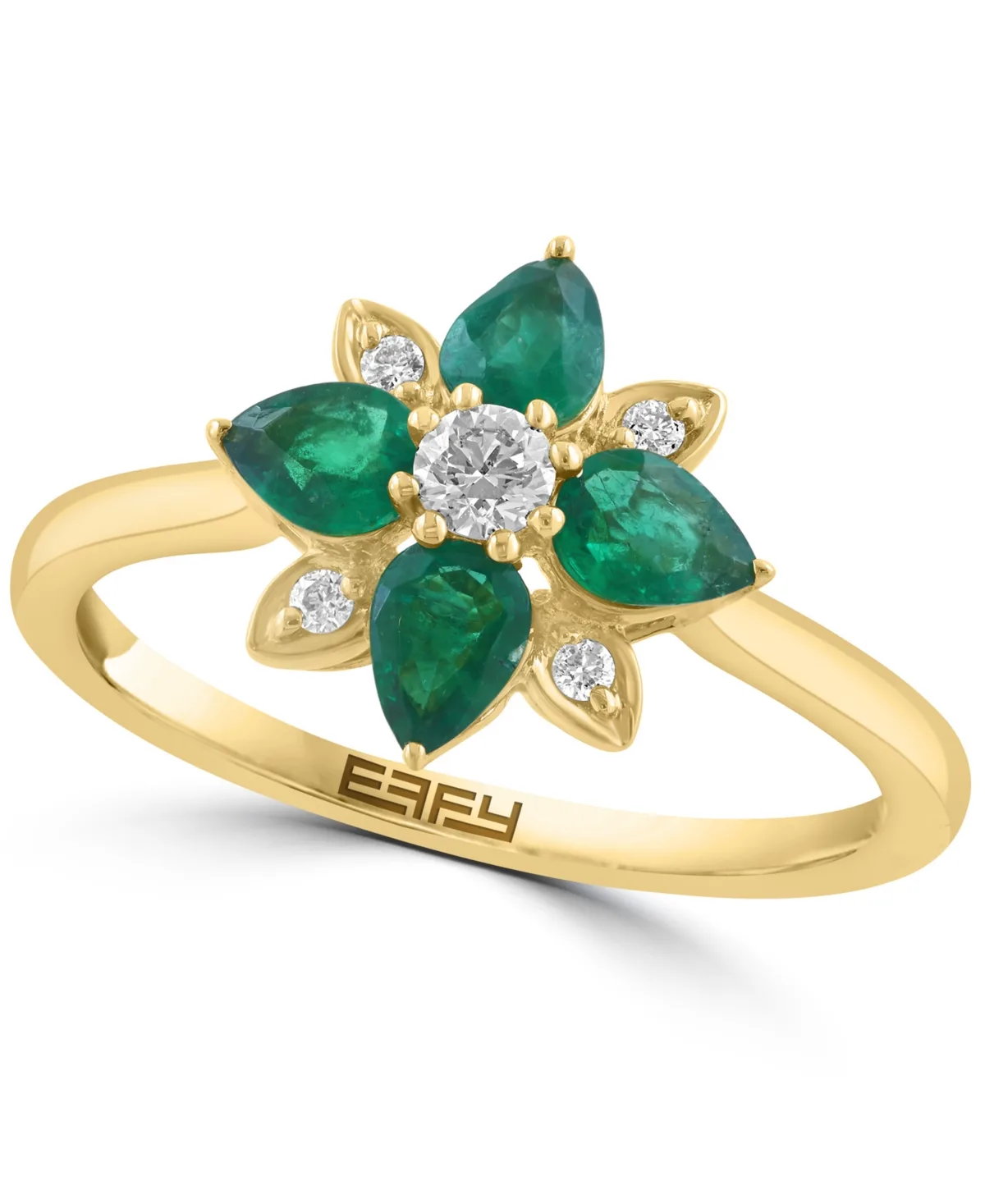 Diamond (1/8 ct. t.w.) & Emerald (7/8 ct. t.w.) Ring in 14k Yellow Gold by Effy Collection