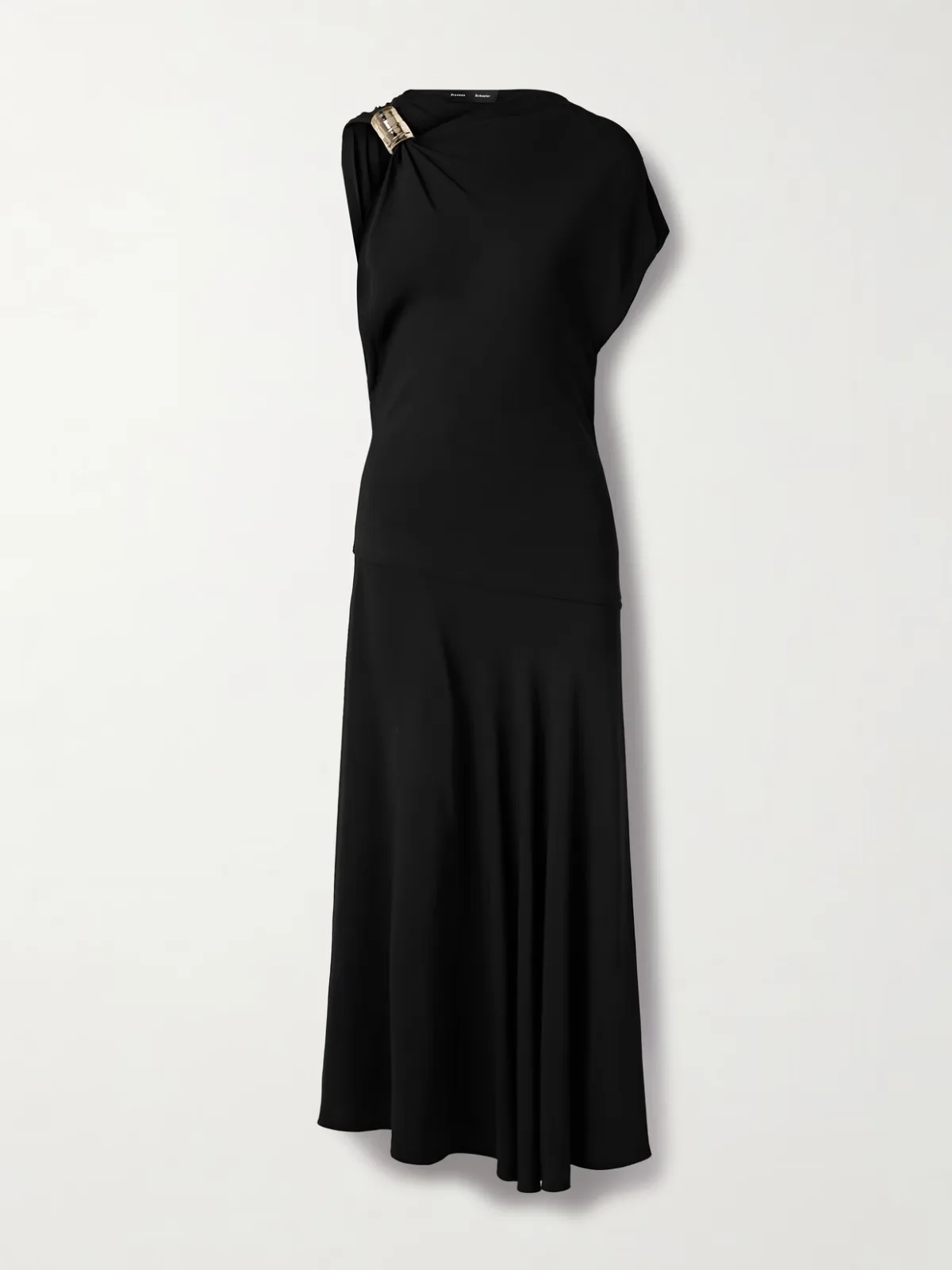 - Rue Asymmetric Embellished Draped Crepe Dress -