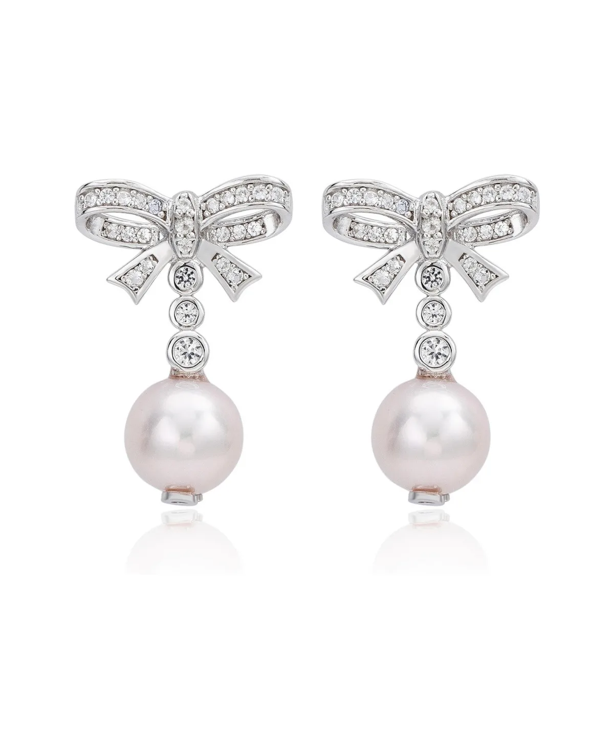 Sterling Silver Pearl & White Sapphire Bow Earrings by Suzy Levian New York