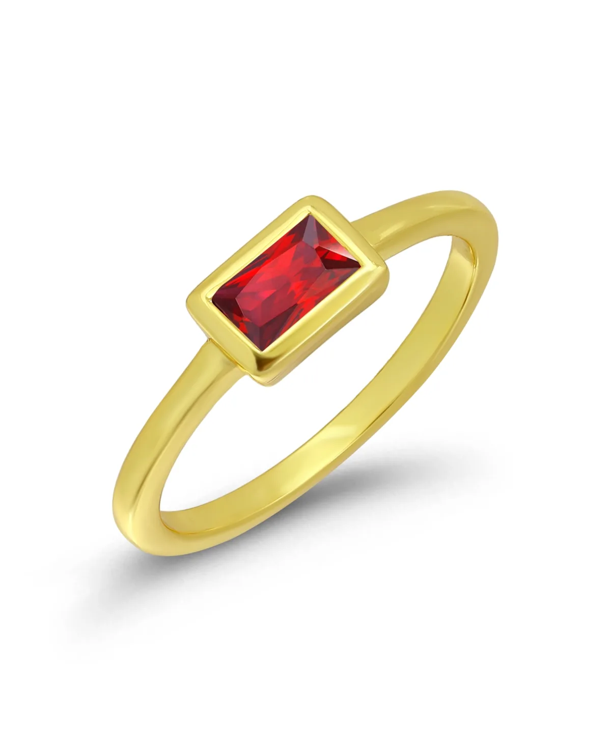 Gold-Plated Red Cubic Zirconia Baguette Ring