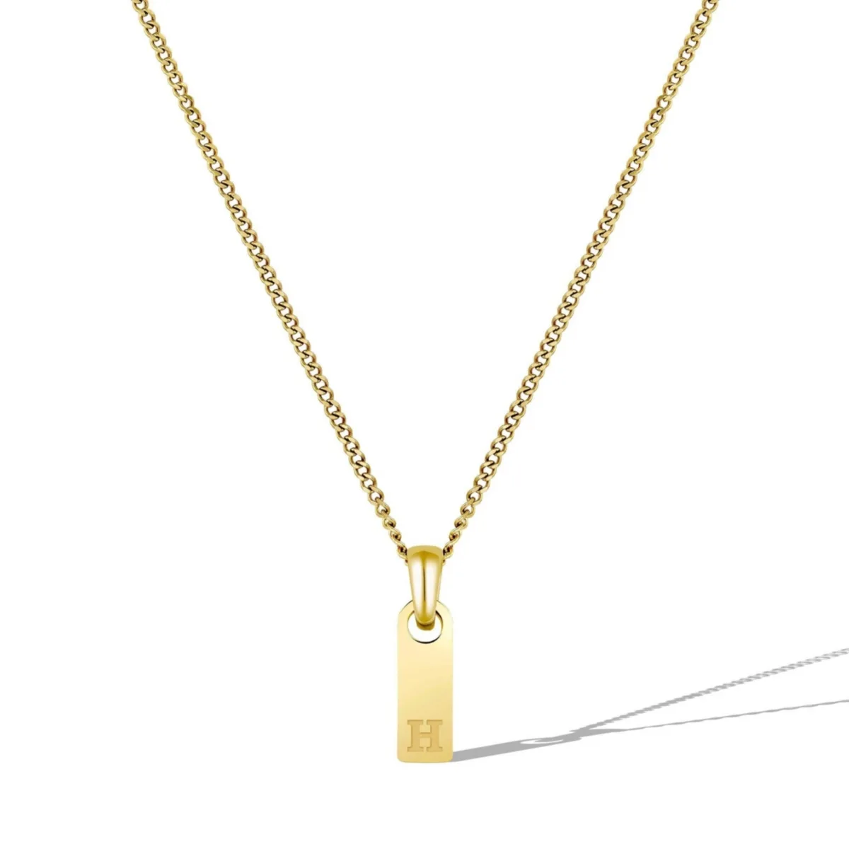Gold Initial Tag Necklace - H