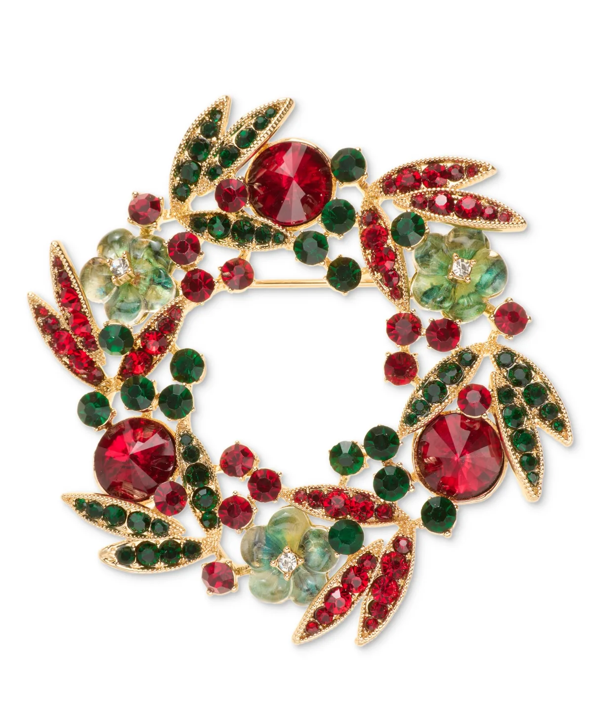 Crystal Gold-Tone Floral Wreath Pin by Anne Klein