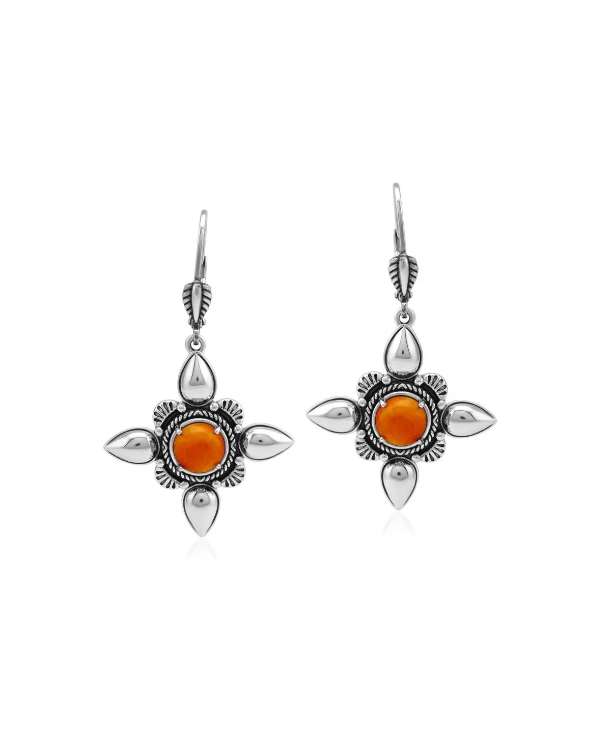 Orange Spiny Oyster Star Dangle Earrings in Sterling Silver by American West Jewelry