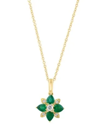Diamond Emerald Pendant Necklace Stud Earrings Ring in 14k Yellow Gold by Effy Collection