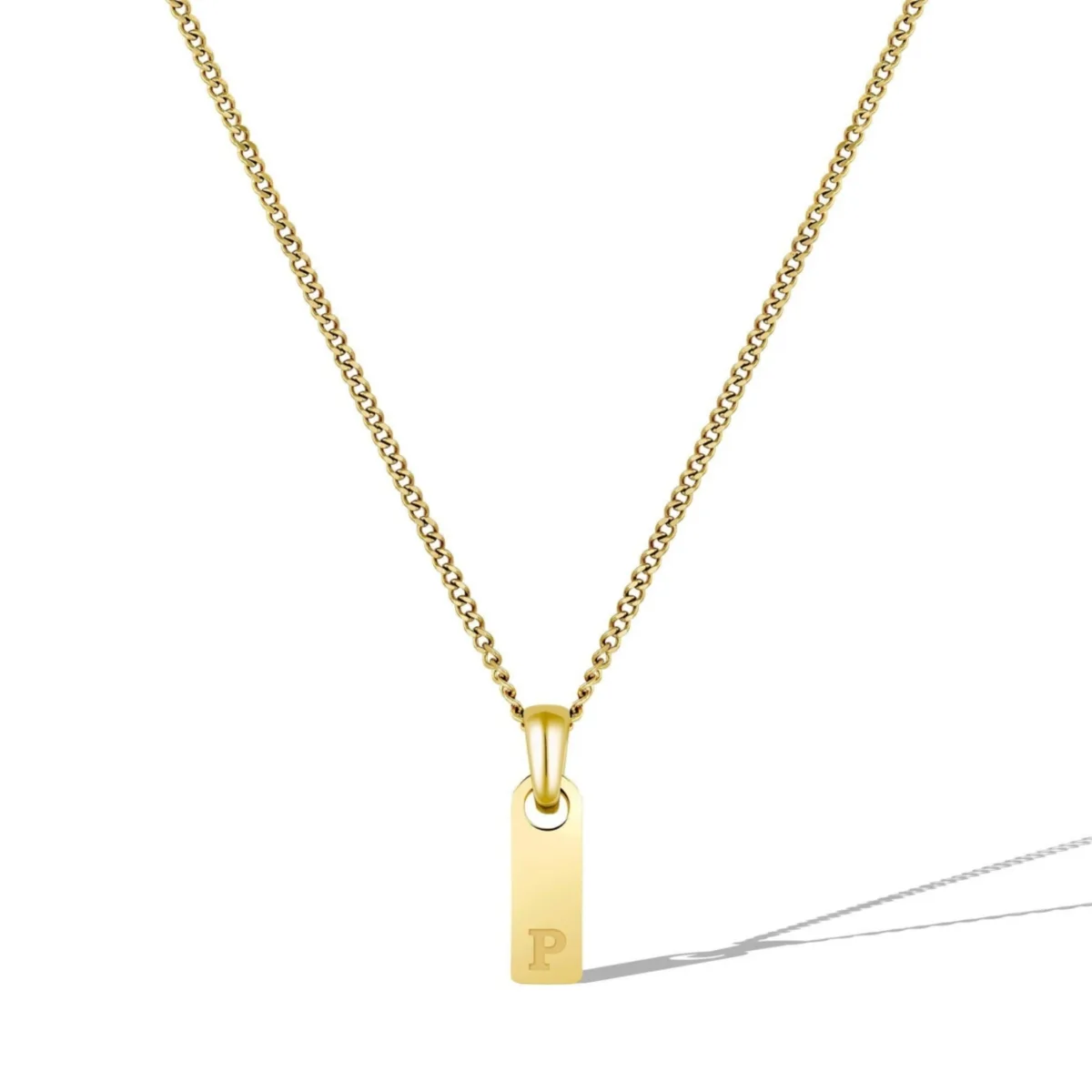 Gold Initial Tag Necklace - P