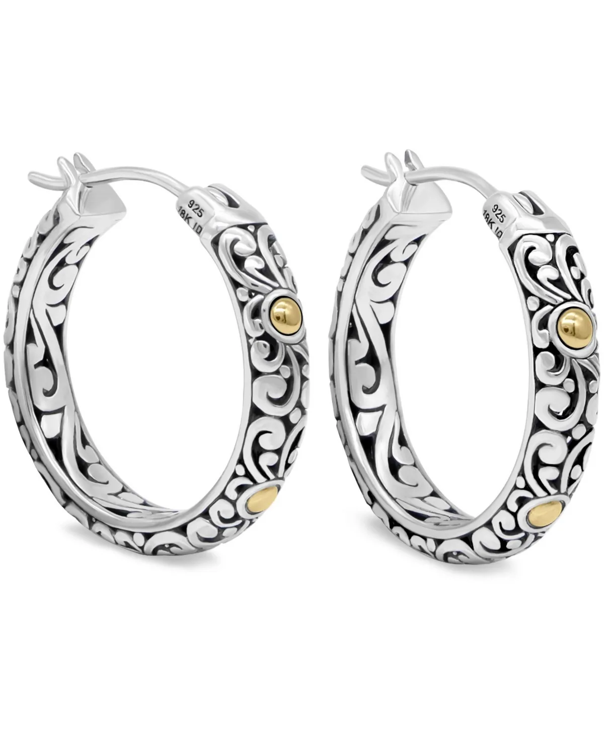 Sterling Silver and 18K Gold Small Filigree Hoop Earrings by Devata