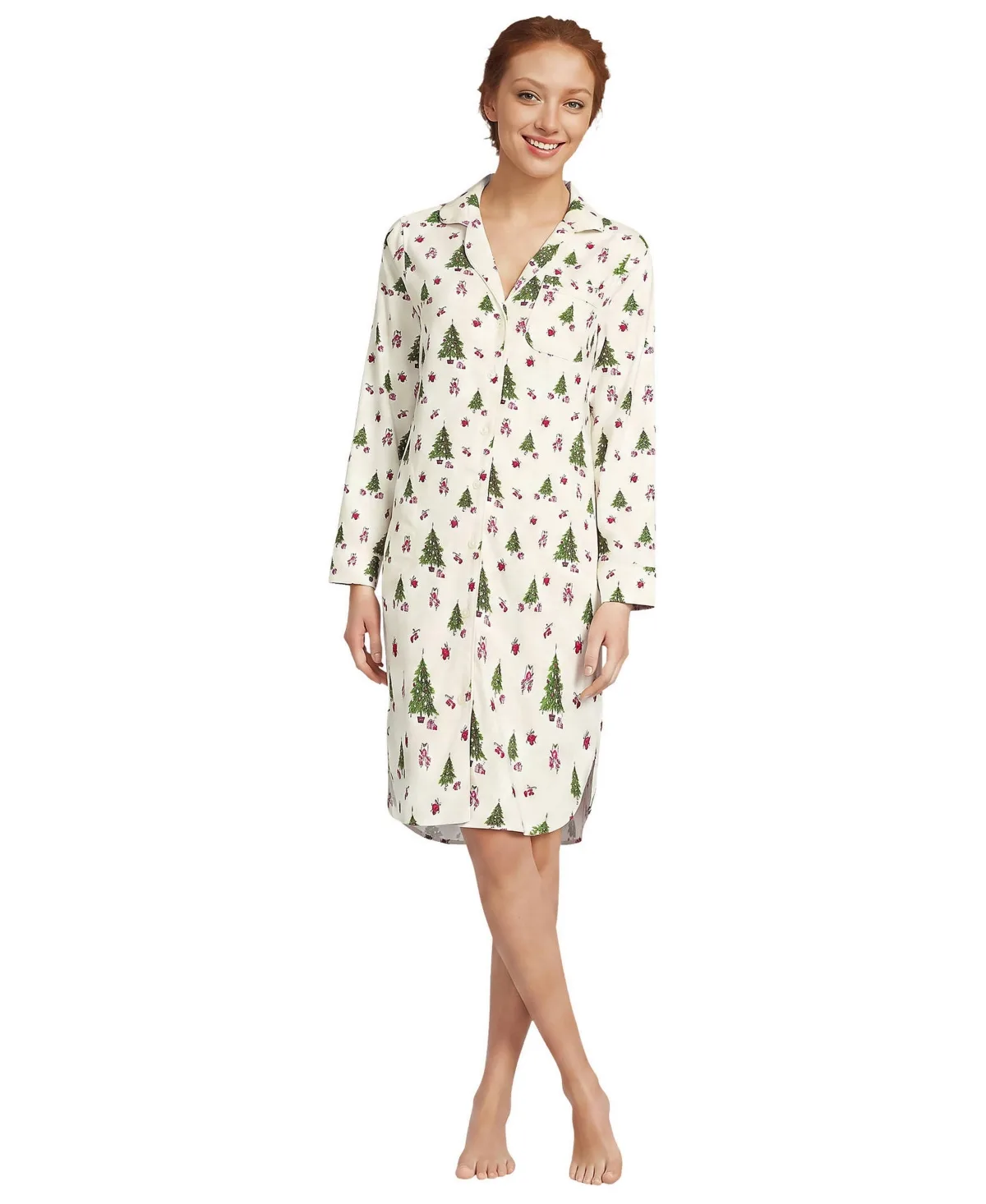 Flannel Long Sleeve Sleepshirt Nightgown