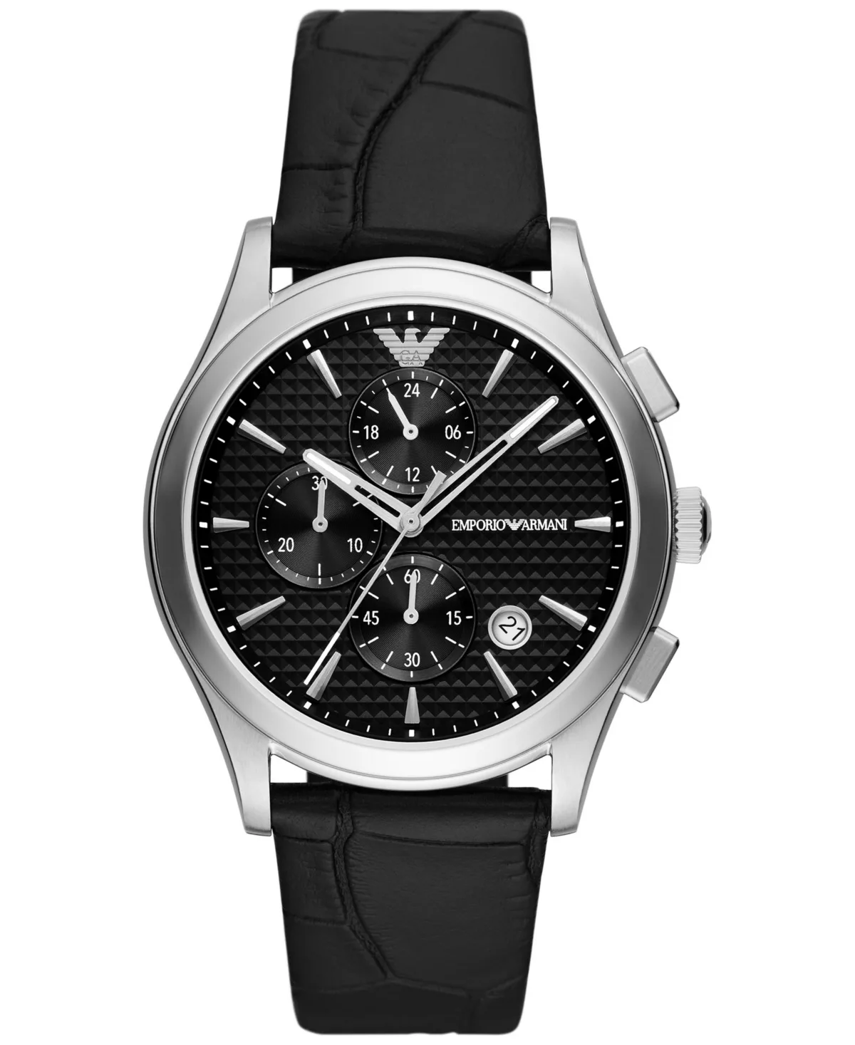 Emporio Armani Chronograph Black Leather Strap Watch 42mm