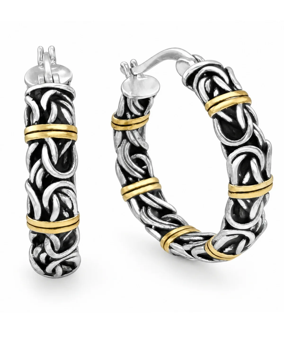 Two-Tone Bali Pattern Hoop Earrings by And Now This