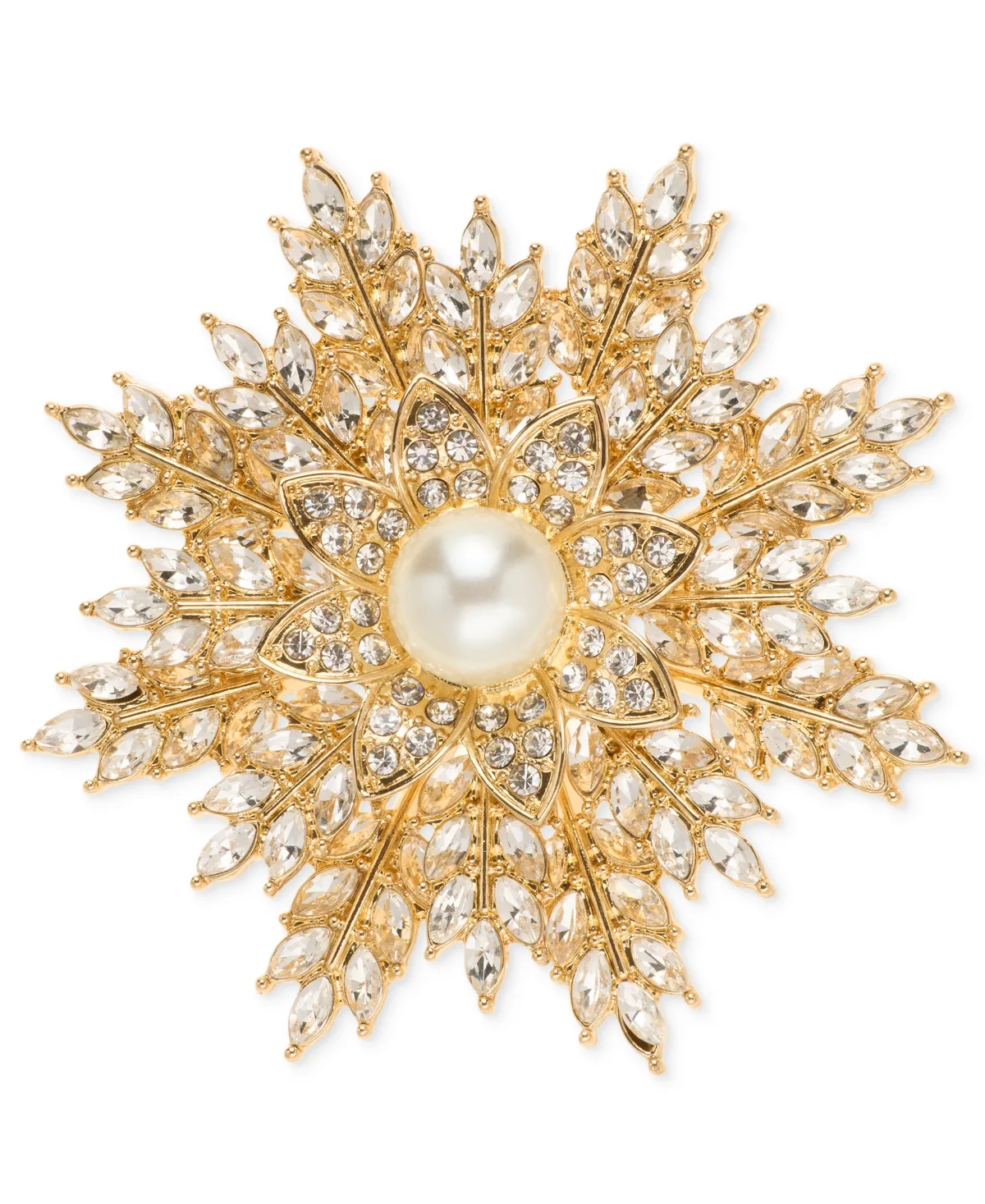 Imitation Pearl and Crystal Gold-Tone Snowflake Pin by Anne Klein
