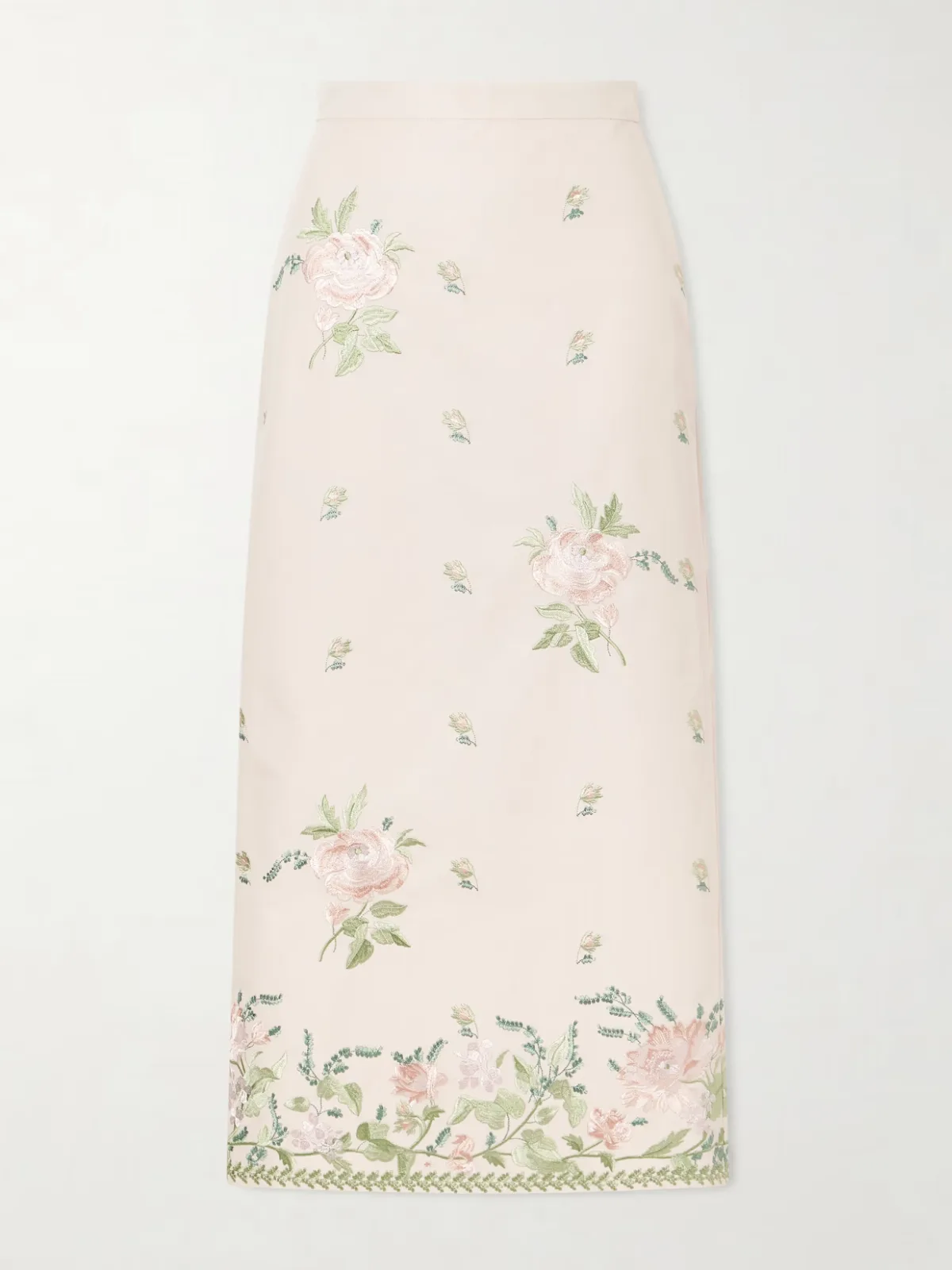 - Floral-embroidered Cotton-faille Midi Skirt -