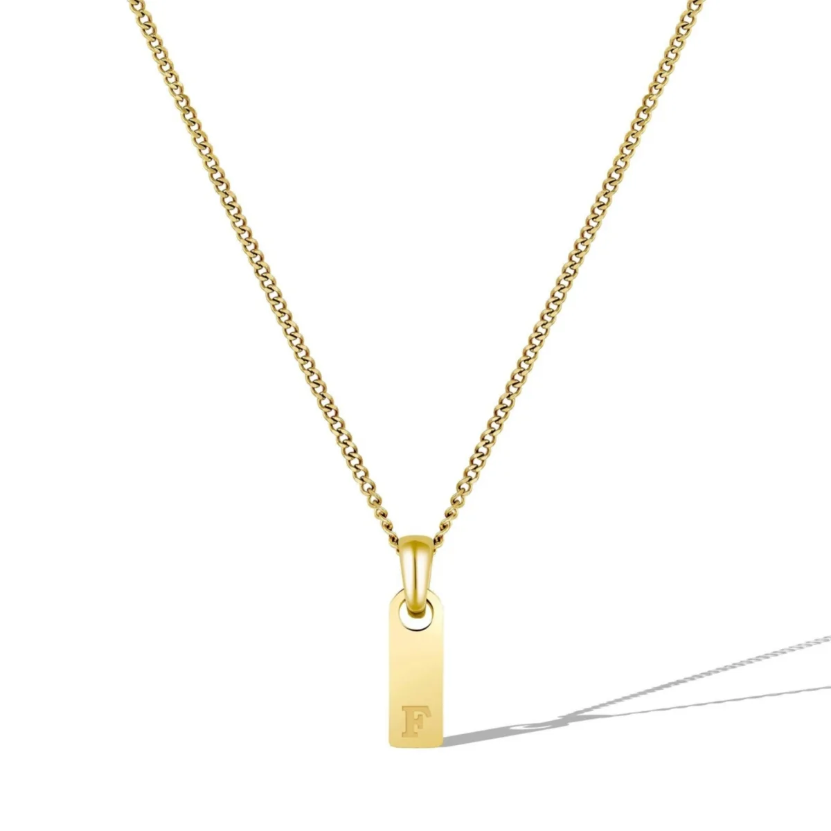 Gold Initial Tag Necklace - F