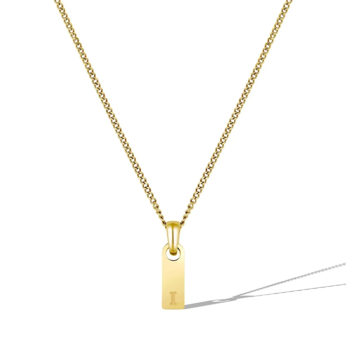 Gold Initial Tag Necklace - I