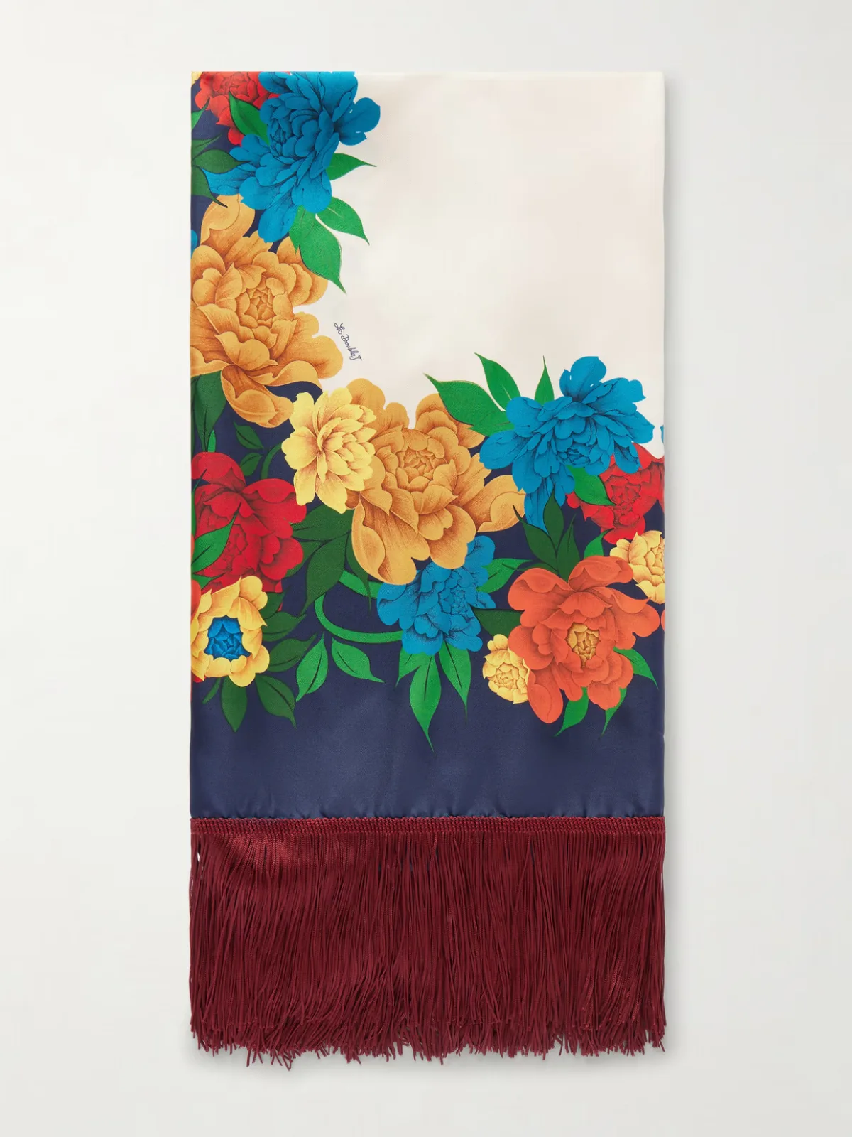 - Fringed Floral-print Silk-twill Scarf -