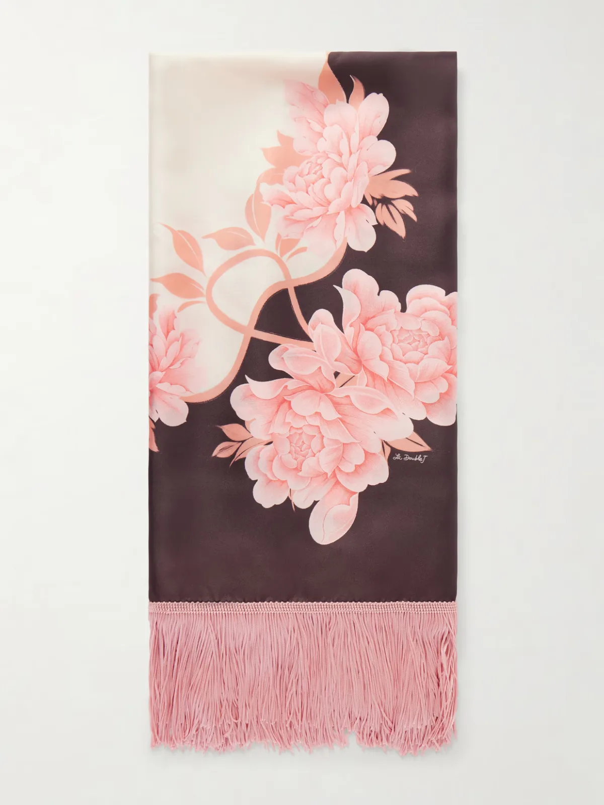 - Fringed Floral-print Silk-twill Scarf -