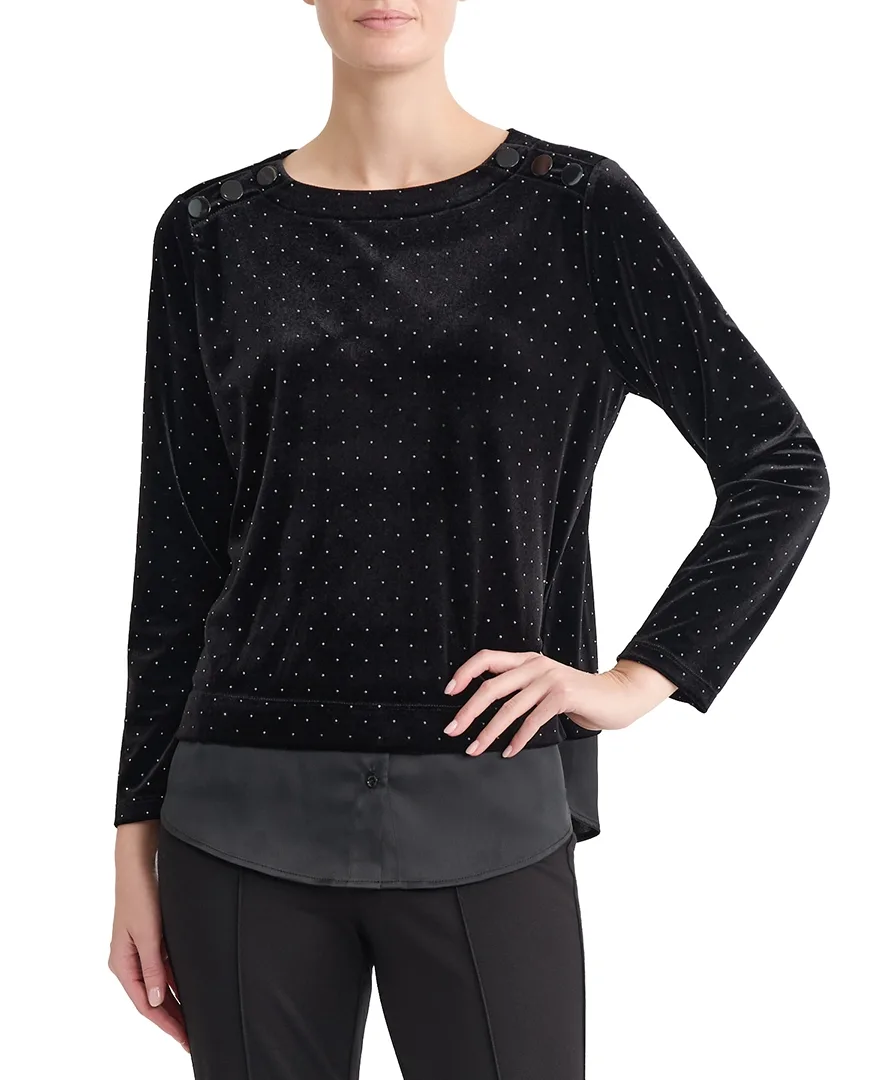Boat-Neck Long-Sleeve Heatset Velvet Blouse