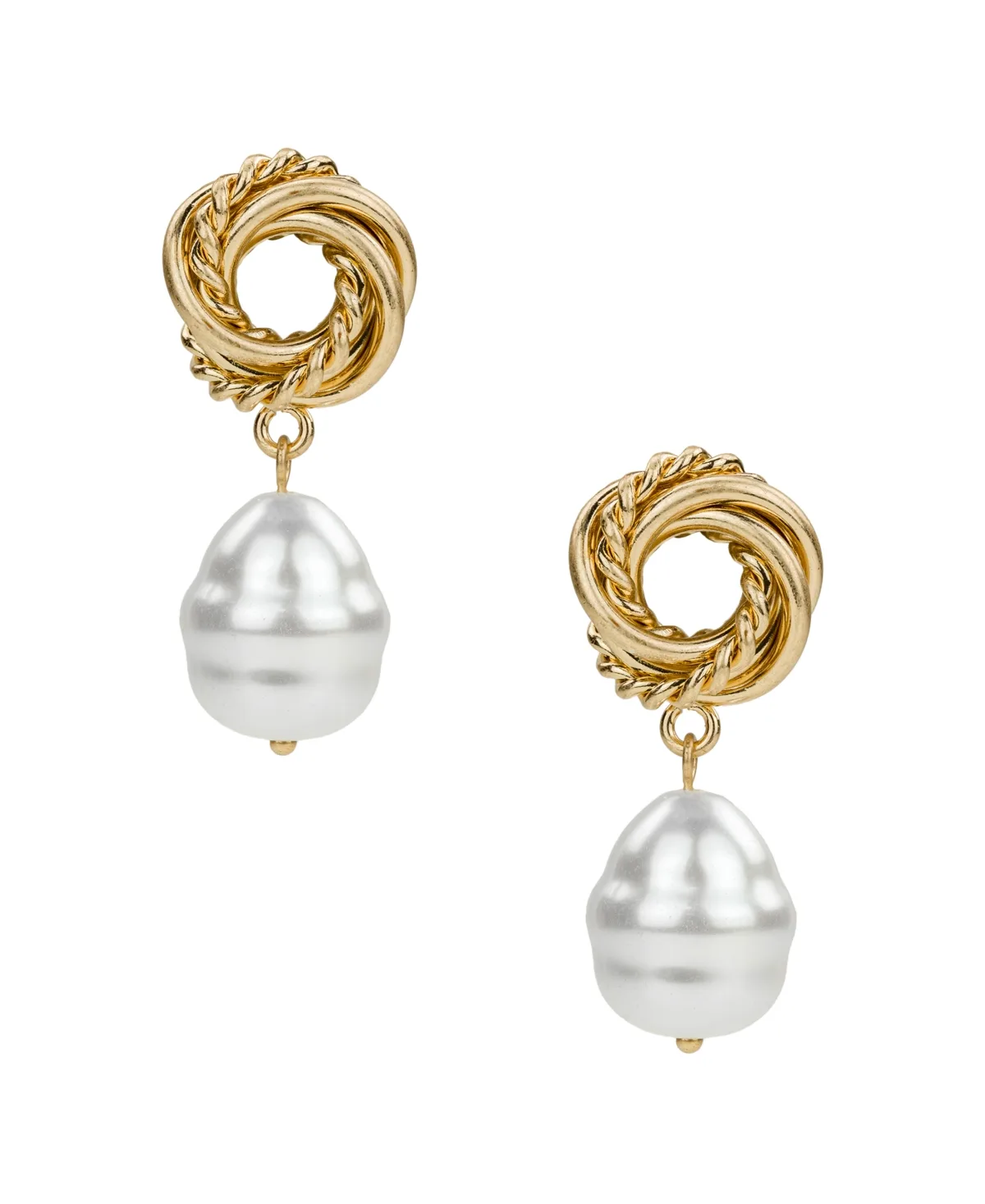 Gold-Tone Imitation Pearl Knot Earrings