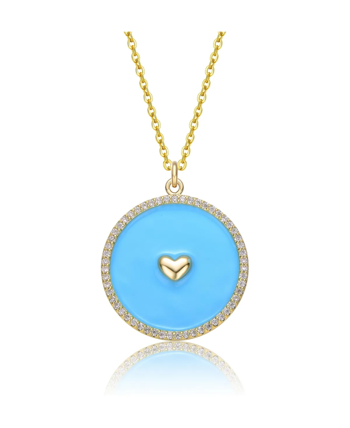 14k Yellow Gold Plated with Clear Cubic Zirconia and Colored Enamel Round Pendant Necklace by Gigigirl