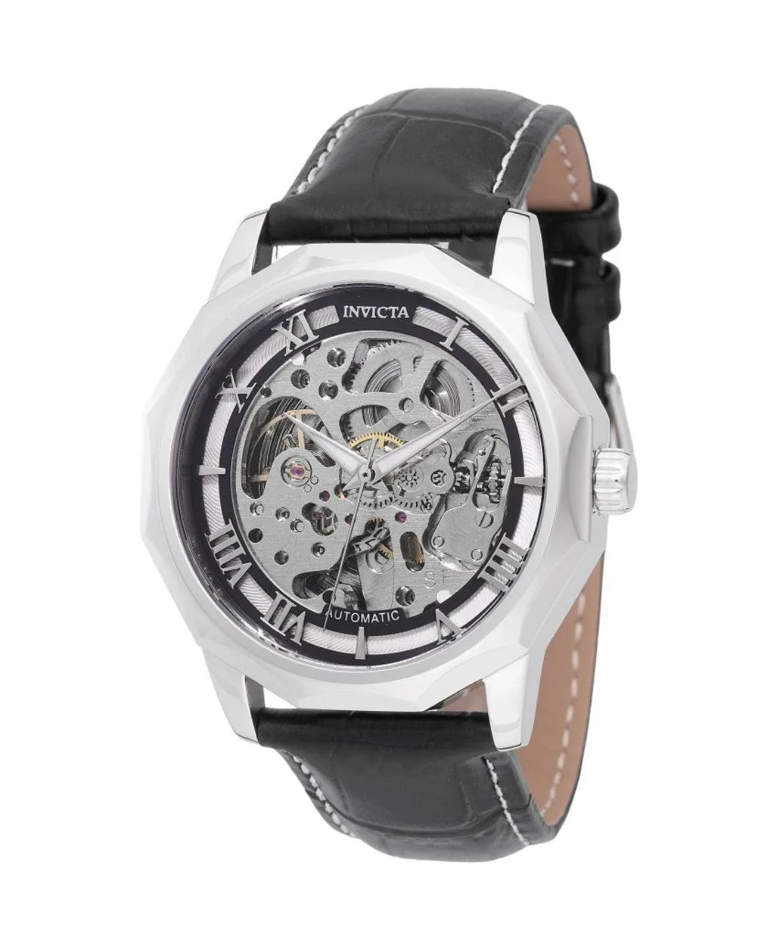 Automatic Objet D'Art Skeleton Leather Watch, 42mm by Invicta