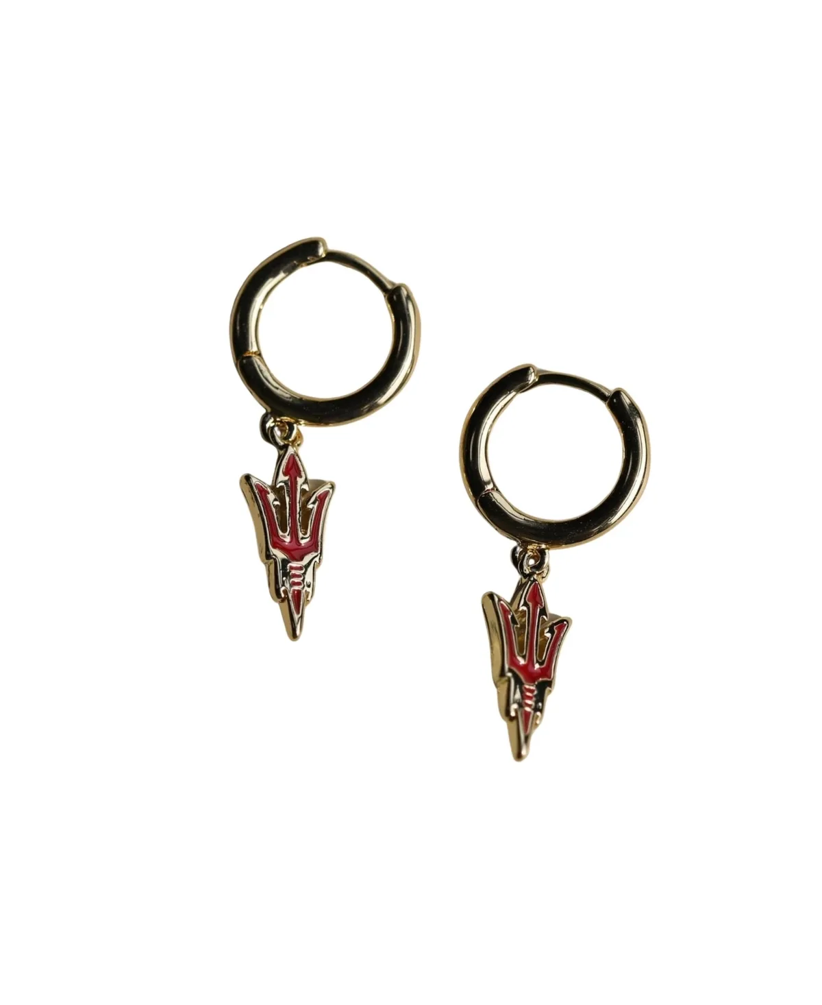 Arizona State University Gold-Plated Brass Enamel Pitchfork Huggie Earrings by Nickel & Suede
