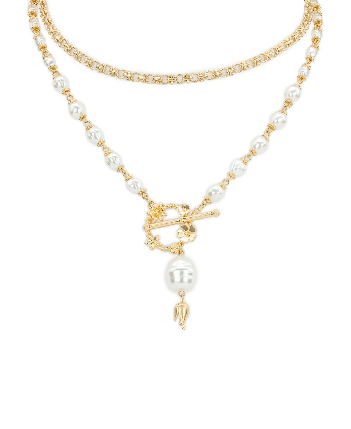 Imitation Pearl Gold-Tone Toggle Pendant Necklace