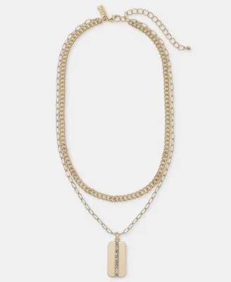 Pave Dog Tag Drop Earrings Layered Pendant Necklace by INC International Concepts