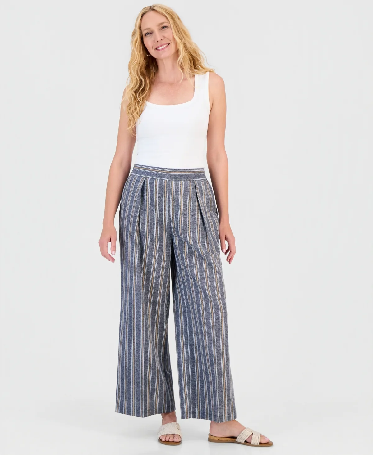 Pull-On Wide-Leg Striped Pants