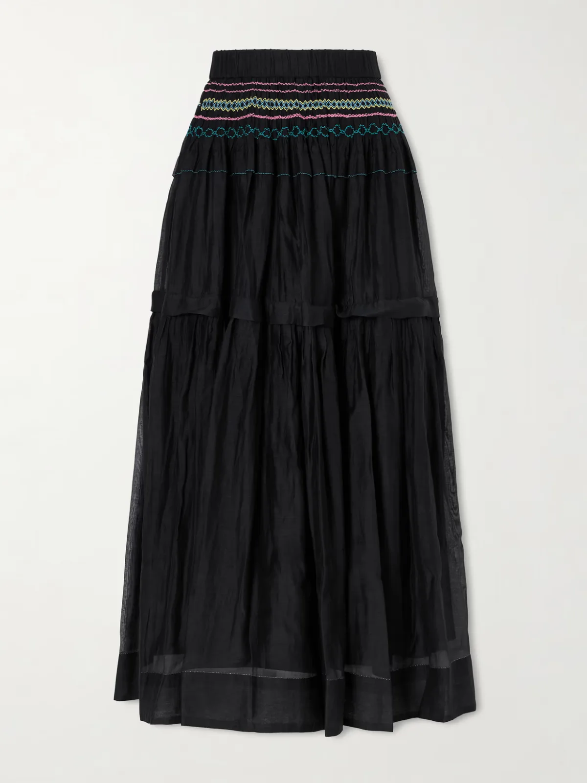 - Munro Gathered Tiered Smocked Cotton And Silk-blend Voile Midi Skirt -