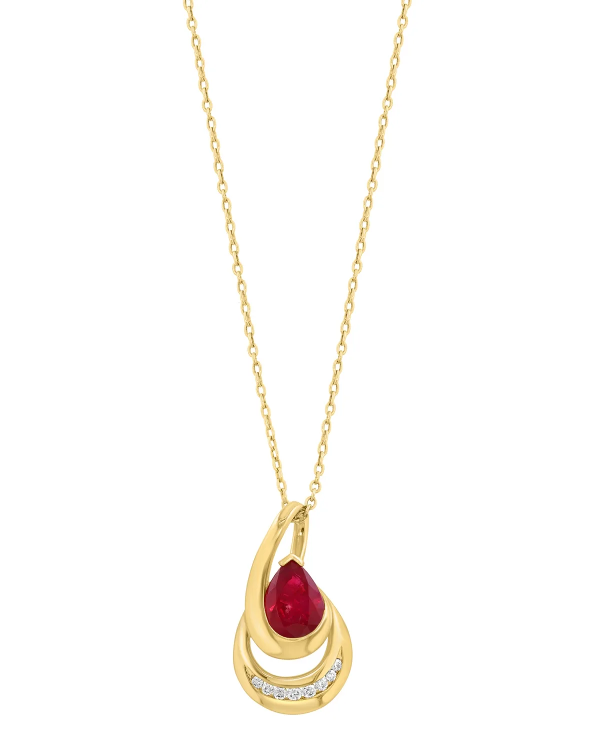 Diamond and Ruby Pendant (1-2/5 ct. t.w. Ruby, 1/20 ct. t.w. Diamond) in 14k Yellow Gold by Effy Collection