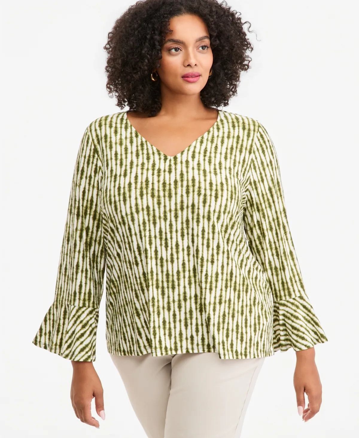 Texture Stripe 3/4-Sleeve Flounce Top
