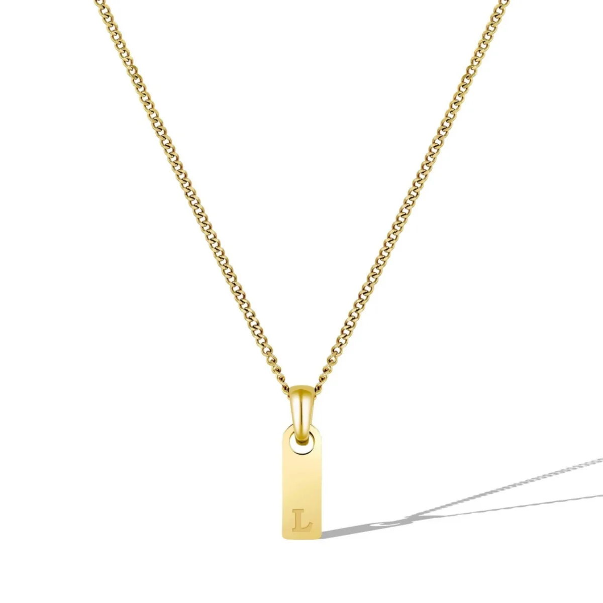 Gold Initial Tag Necklace - L
