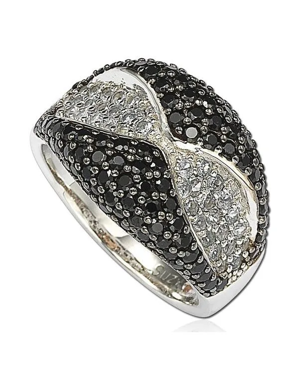 Sterling Silver Cubic Zirconia Black and White Edge Ring by Suzy Levian New York
