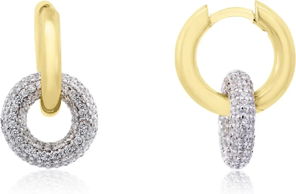 CZ Double Drop Hoop Earrings in Gold-Plated Sterling Silver by The Lovery