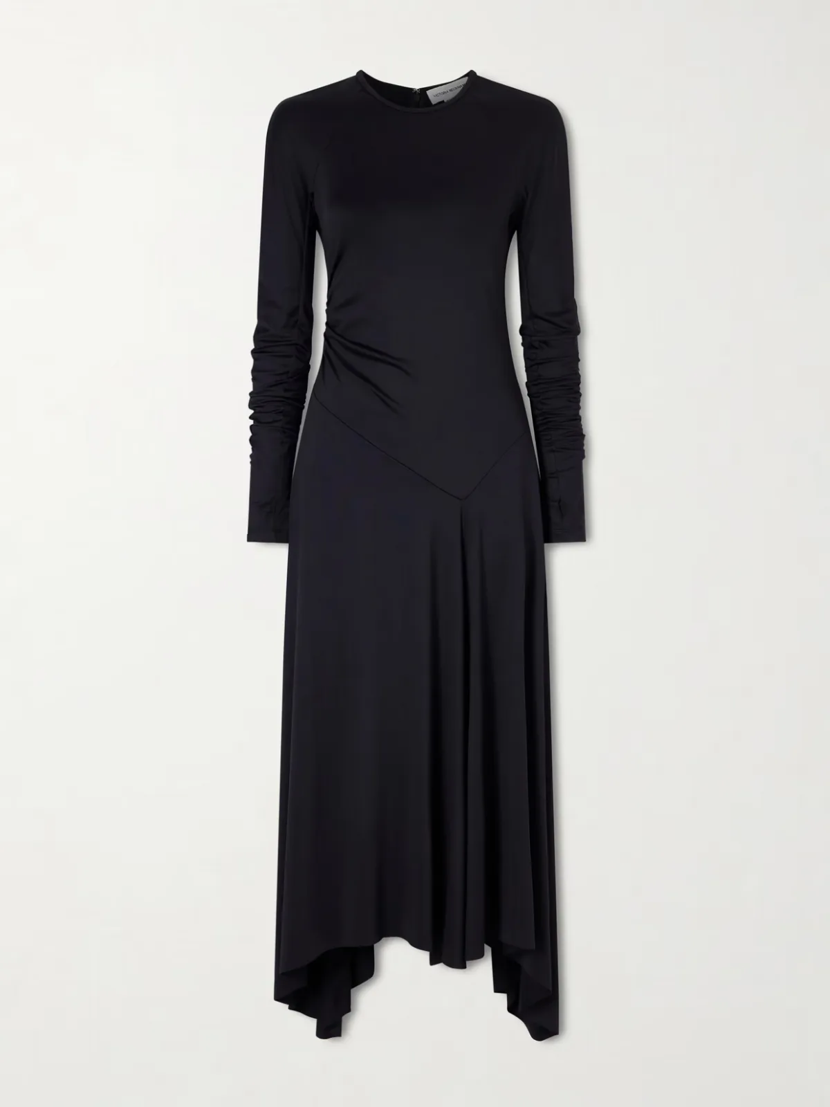 - Asymmetric Ruched Midi Dress -