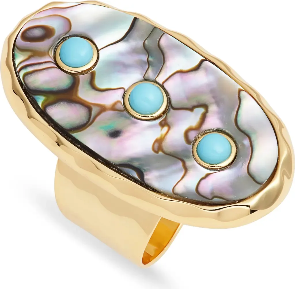 Abalone Turquoise Studded Adjustable Ring by NEST Jewelry