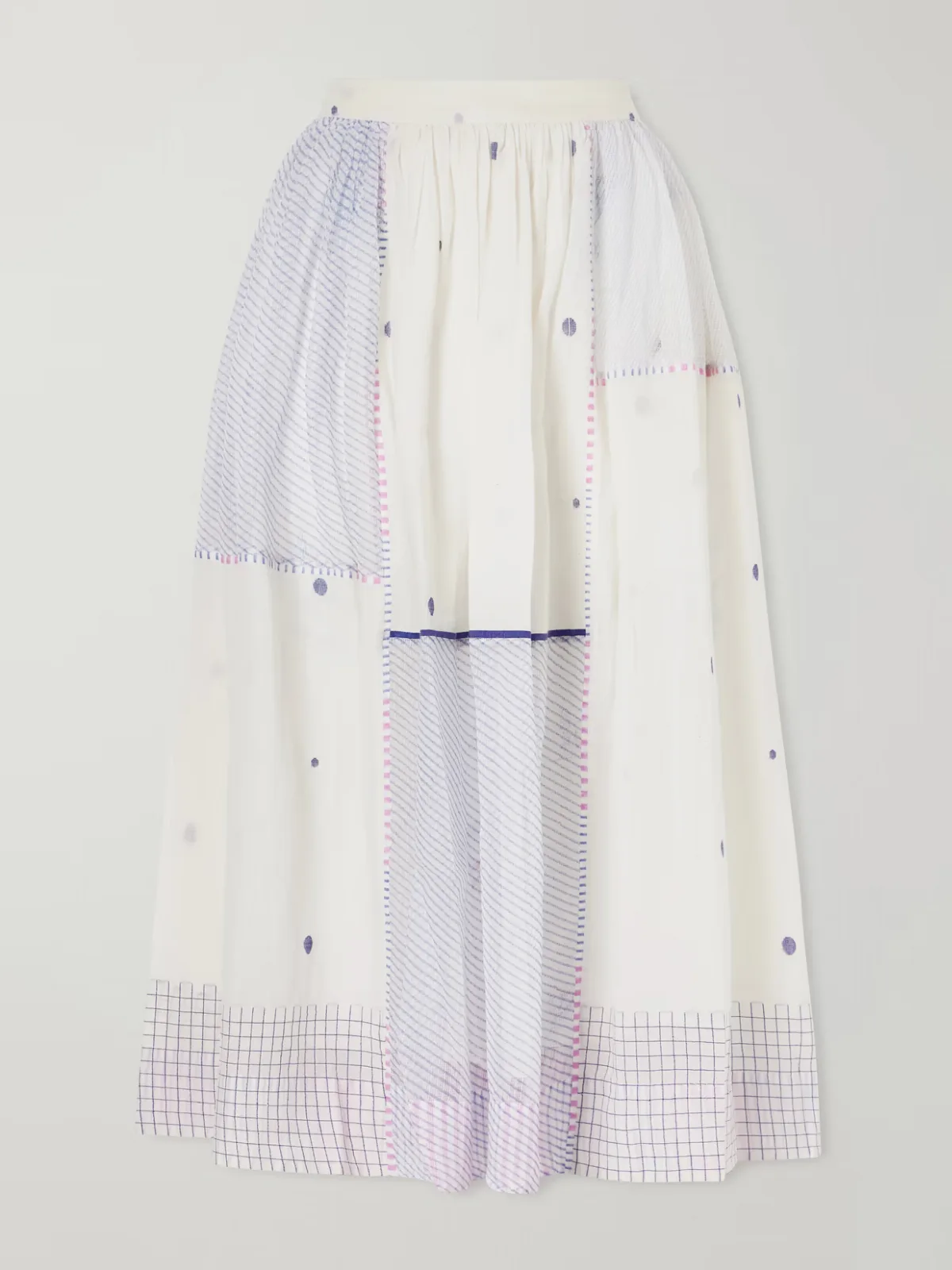 - Gathered Striped Cotton-jamdani Midi Skirt -