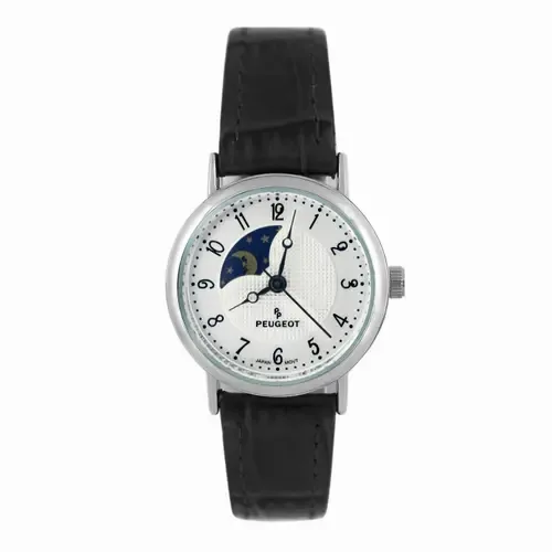 Sun-Moon Round Vintage Leather Watch, 26MM by Peugeot