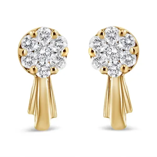 14K Gold 3/4 Cttw Diamond Floral Cluster Drop and Dangle Stud Earrings by Haus of Brilliance