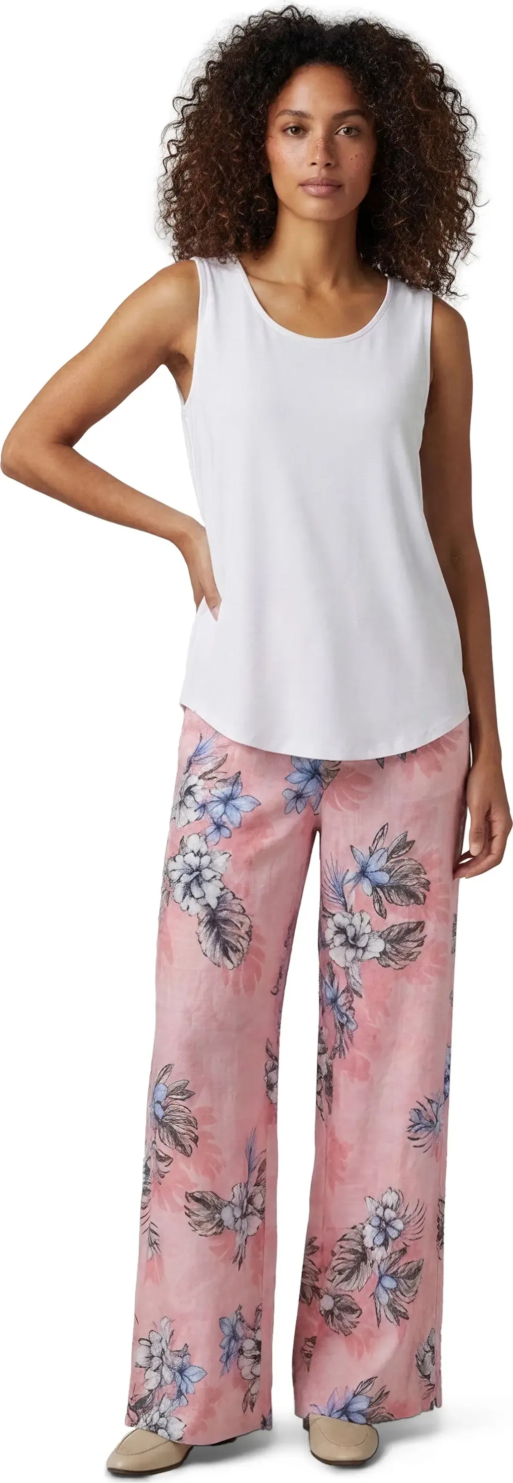 Lillian Wide Leg Linen Pant in Exotic Floral Coral