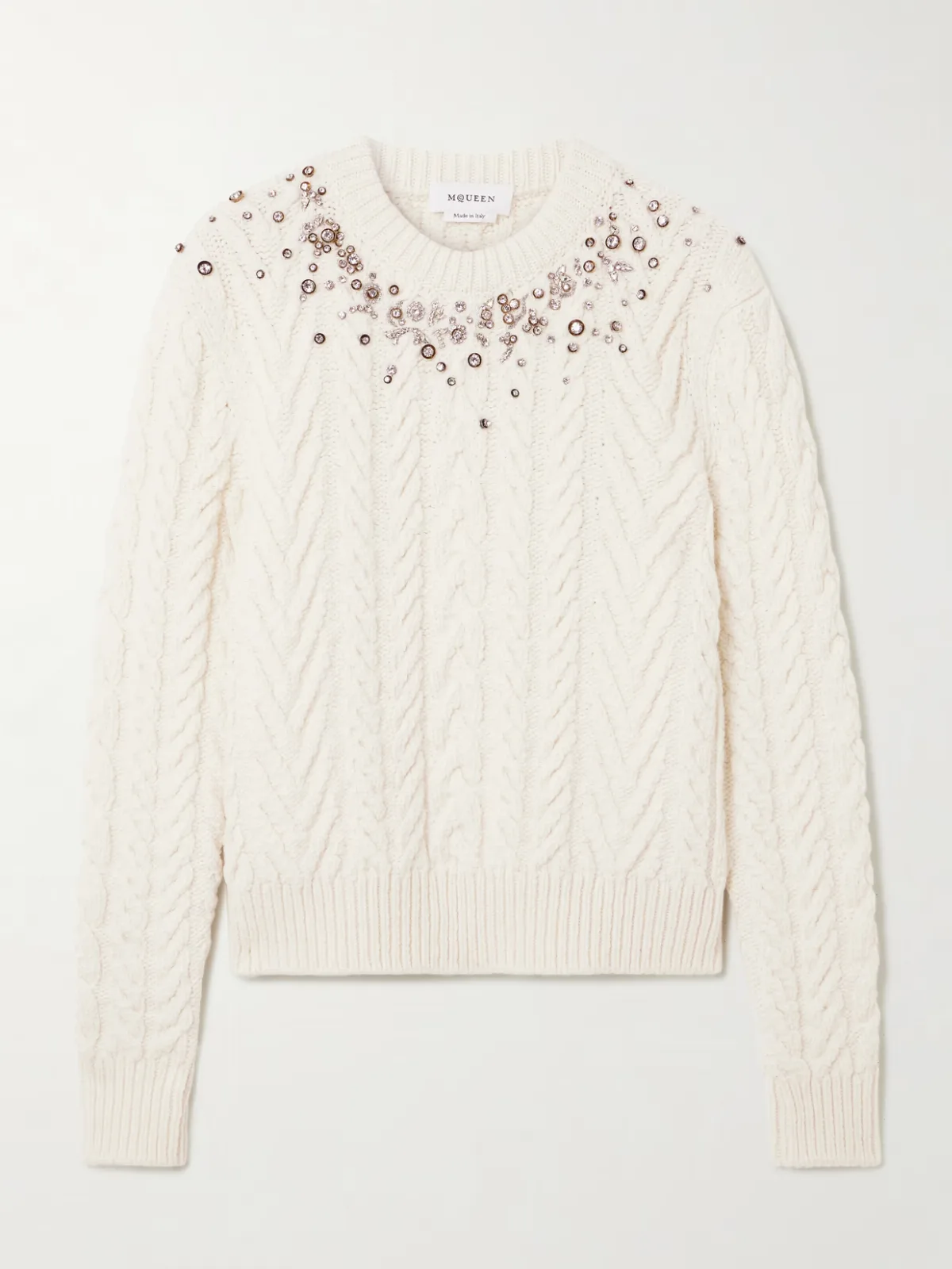 - Crystal-embellished Cable-knit Wool And Cashmere-blend Sweater -