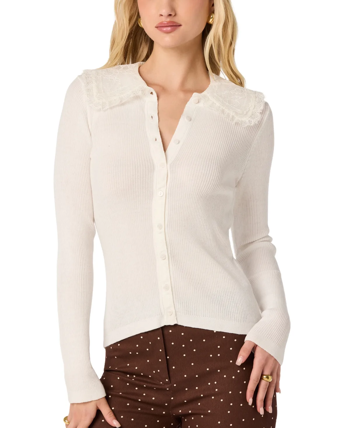 Collared Ribbed Knit Cardigan Sweater