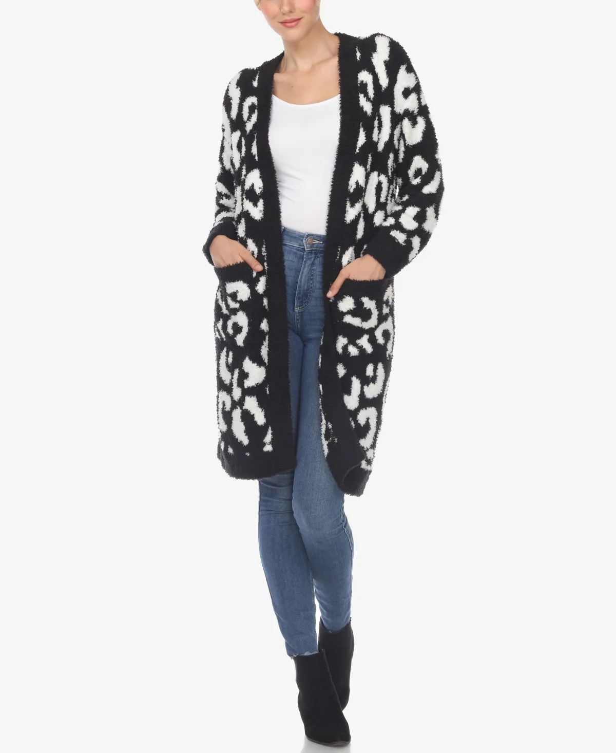 Leopard Print Open Front Sherpa Cardigan