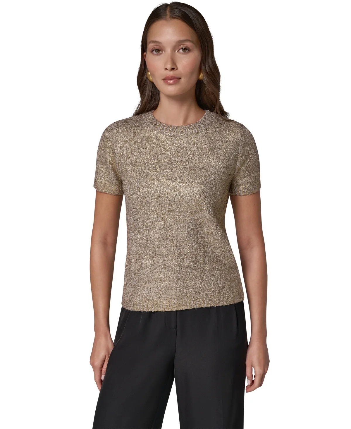 Boucle Short-Sleeve Crewneck Sweater