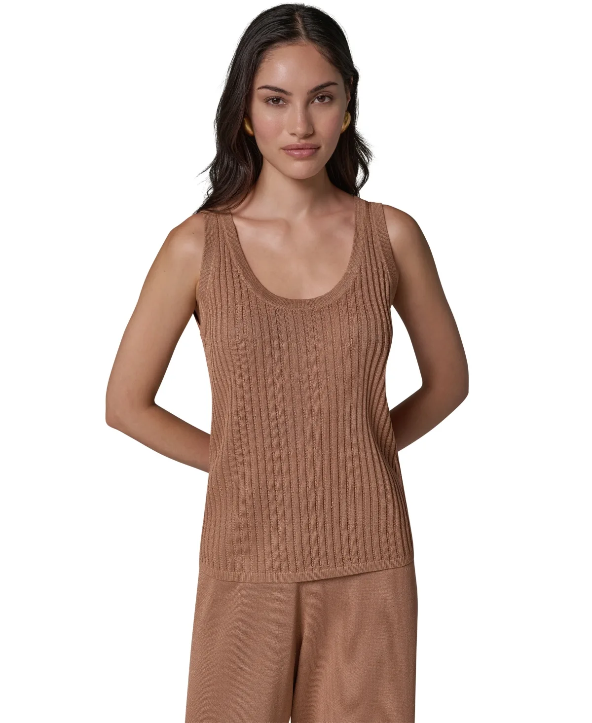 Ribbed-Knit Open-Stitch Scoop Neck Tank