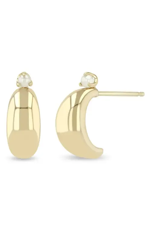 14K Gold Thin Pearl Hoop Earrings by Zoë Chicco