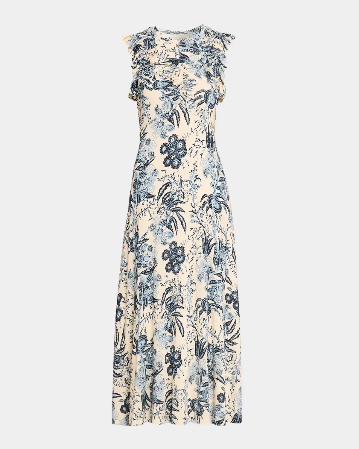 Valentine Floral Flutter-Sleeve Midi Dress