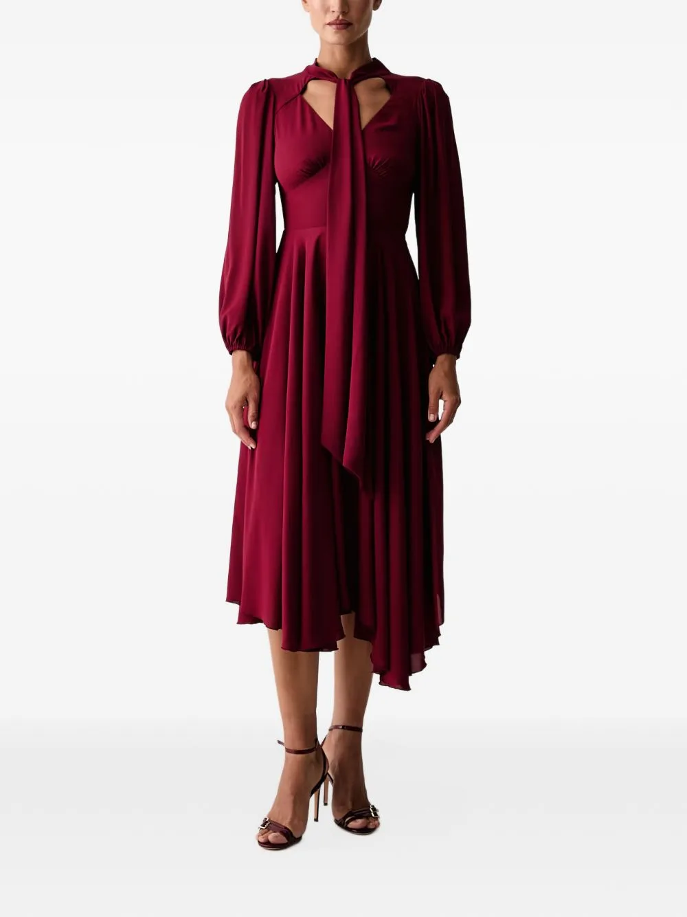 Bow Asymmetric-Hem Midi Dress