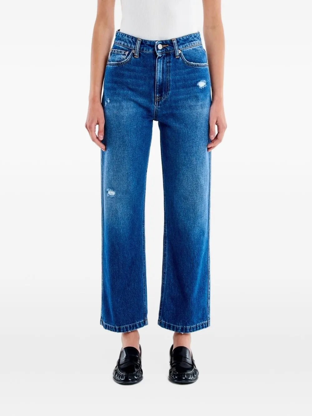 Icon Kate Distressed Straight-Leg Jeans