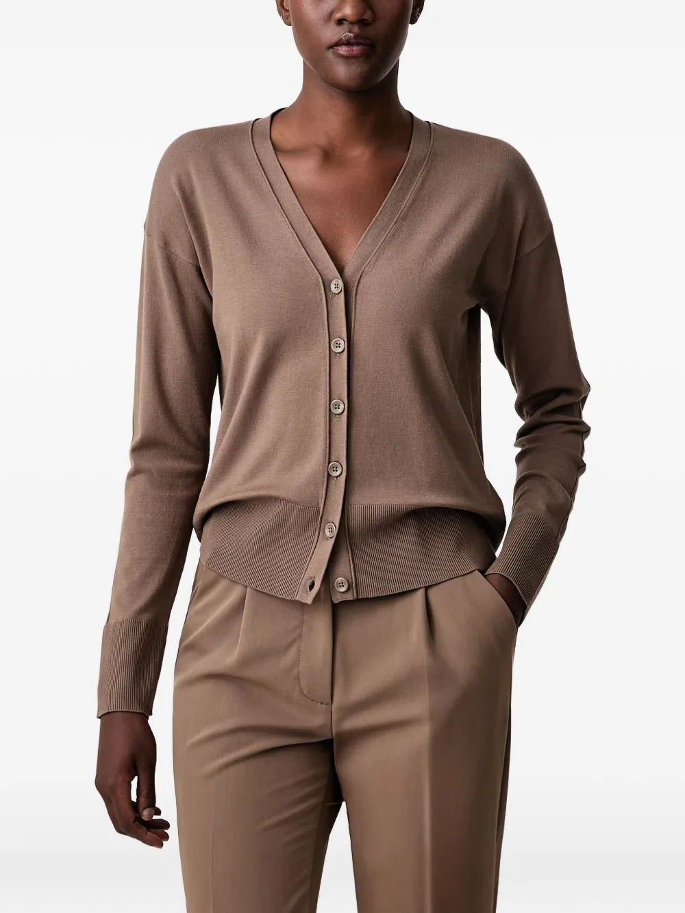 Fine-Knit V-Neck Cardigan